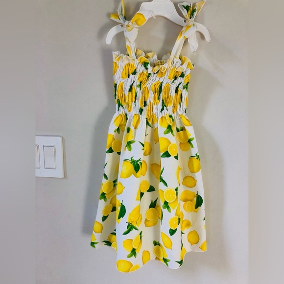 Lemon Print Kids Dress - White and Yellow - Picture 3 of 6